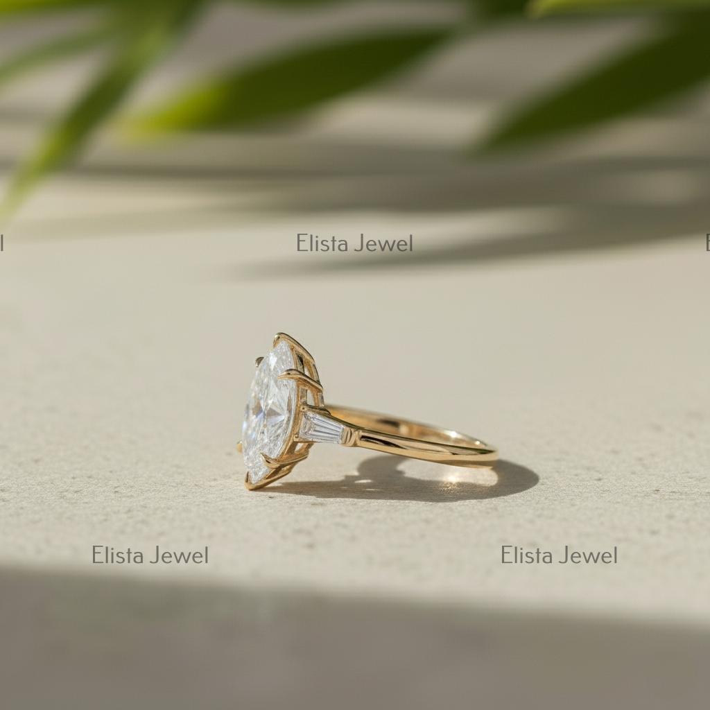 Marquise Lab-Grown Diamond Three Stone 10K Yellow Gold Engagement Ring