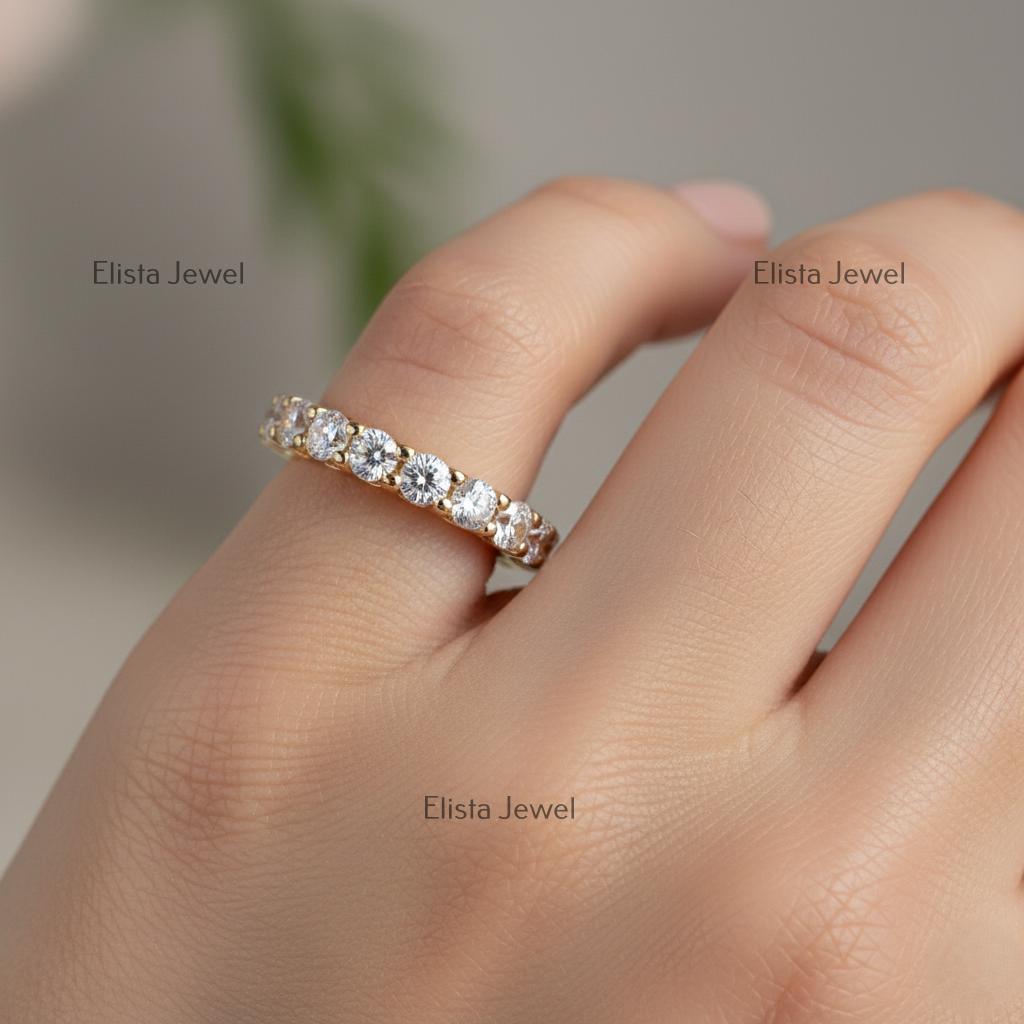 18K Yellow Gold Lab-Grown Diamond Eternity Band, Shared Prong