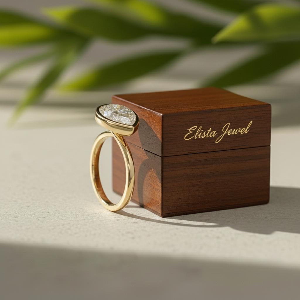 Pear Cut Lab-Grown Diamond Ring, 14K Yellow Gold Bezel Solitaire