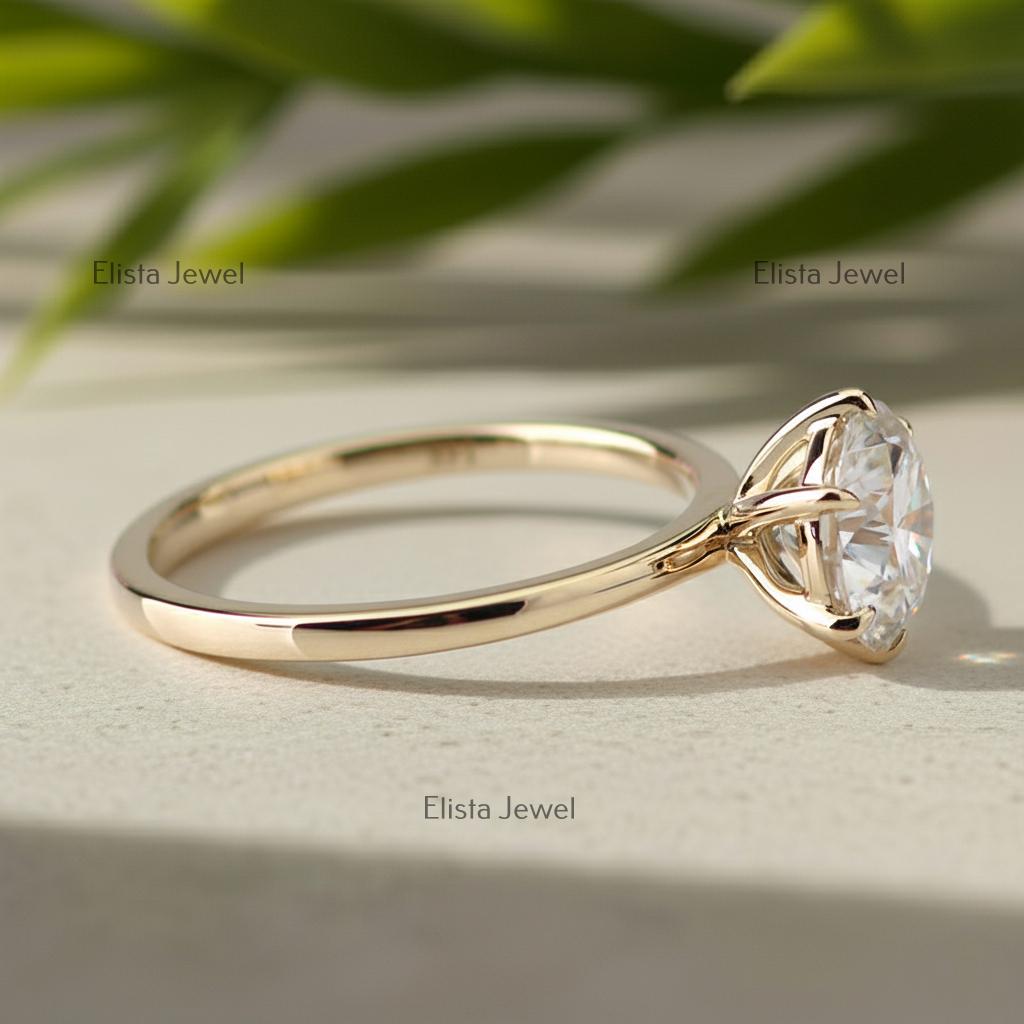 Round Lab-Grown Diamond Solitaire Ring, 14K Yellow Gold, Six Prong Engagement Ring