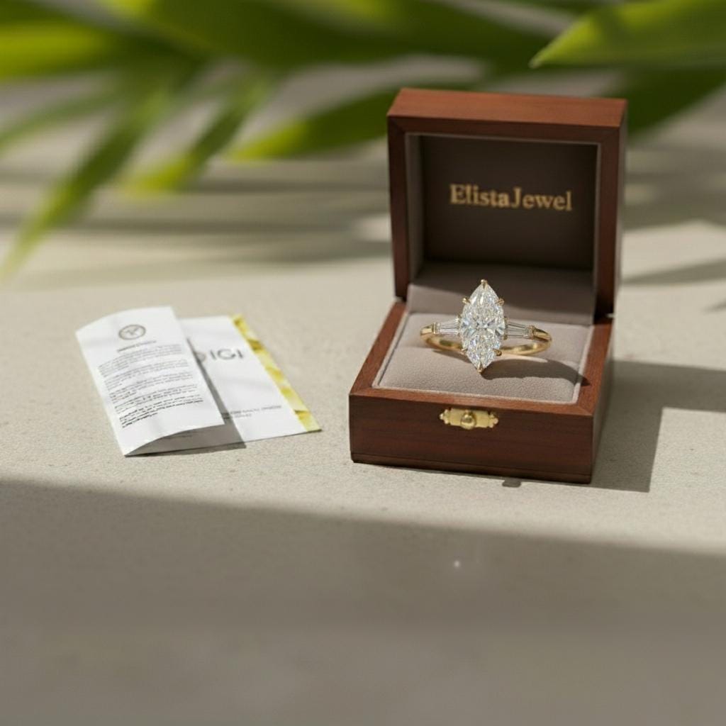 Marquise Lab-Grown Diamond Three Stone 10K Yellow Gold Engagement Ring