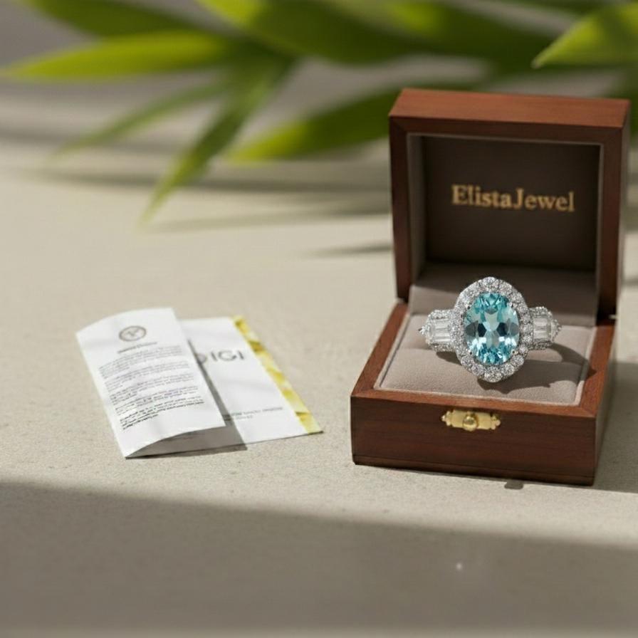 Fancy Blue Oval Lab-Grown Diamond Halo Engagement Ring, 950 Platinum