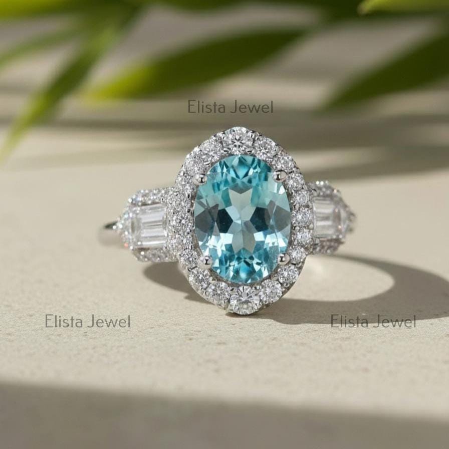 Fancy Blue Oval Lab-Grown Diamond Halo Engagement Ring, 950 Platinum