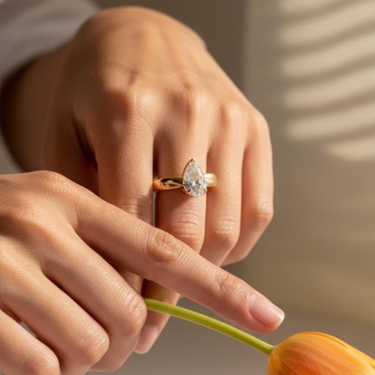 IGI Certified 2Ct Pear Lab Grown Diamond Engagement Ring, 14K Yellow Gold