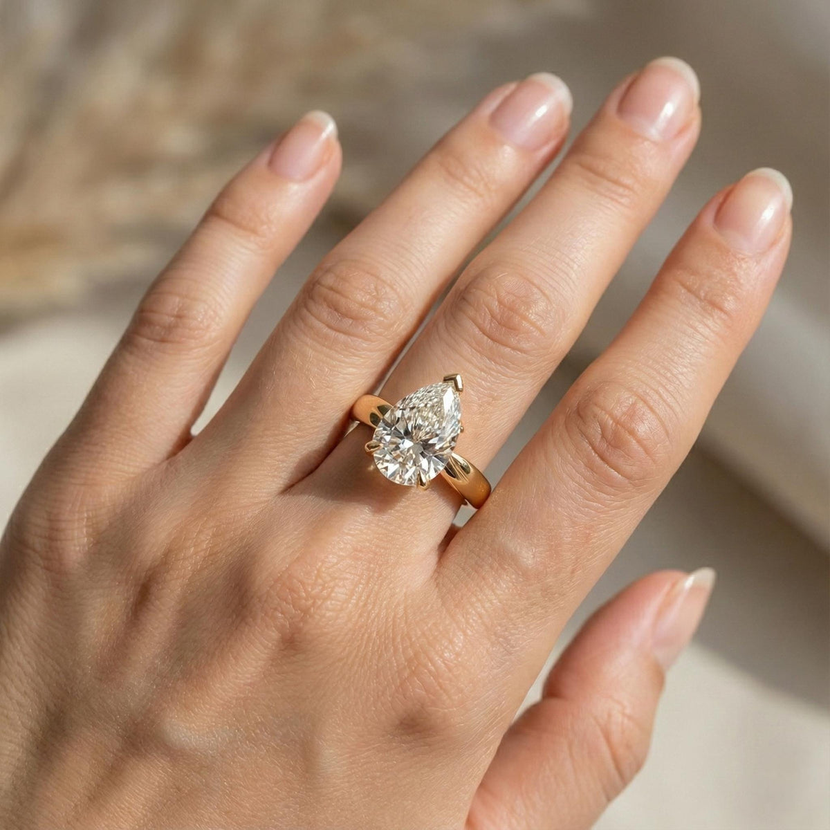 IGI Certified 2Ct Pear Lab Grown Diamond Engagement Ring, 14K Yellow Gold