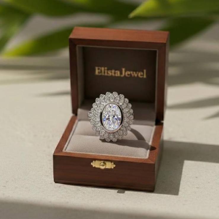Oval Lab-Grown Diamond Cocktail Ring, Double Halo, 14K White Gold