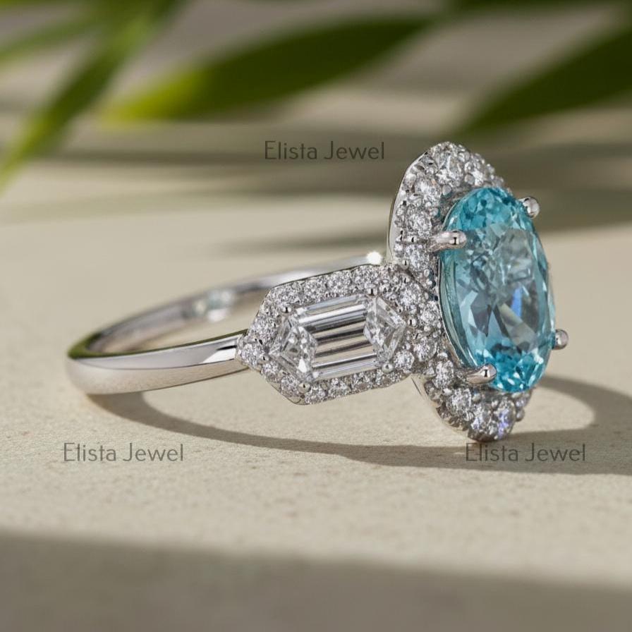 Fancy Blue Oval Lab-Grown Diamond Halo Engagement Ring, 950 Platinum