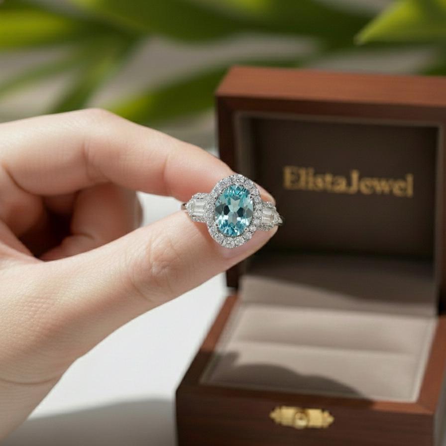 Fancy Blue Oval Lab-Grown Diamond Halo Engagement Ring, 950 Platinum