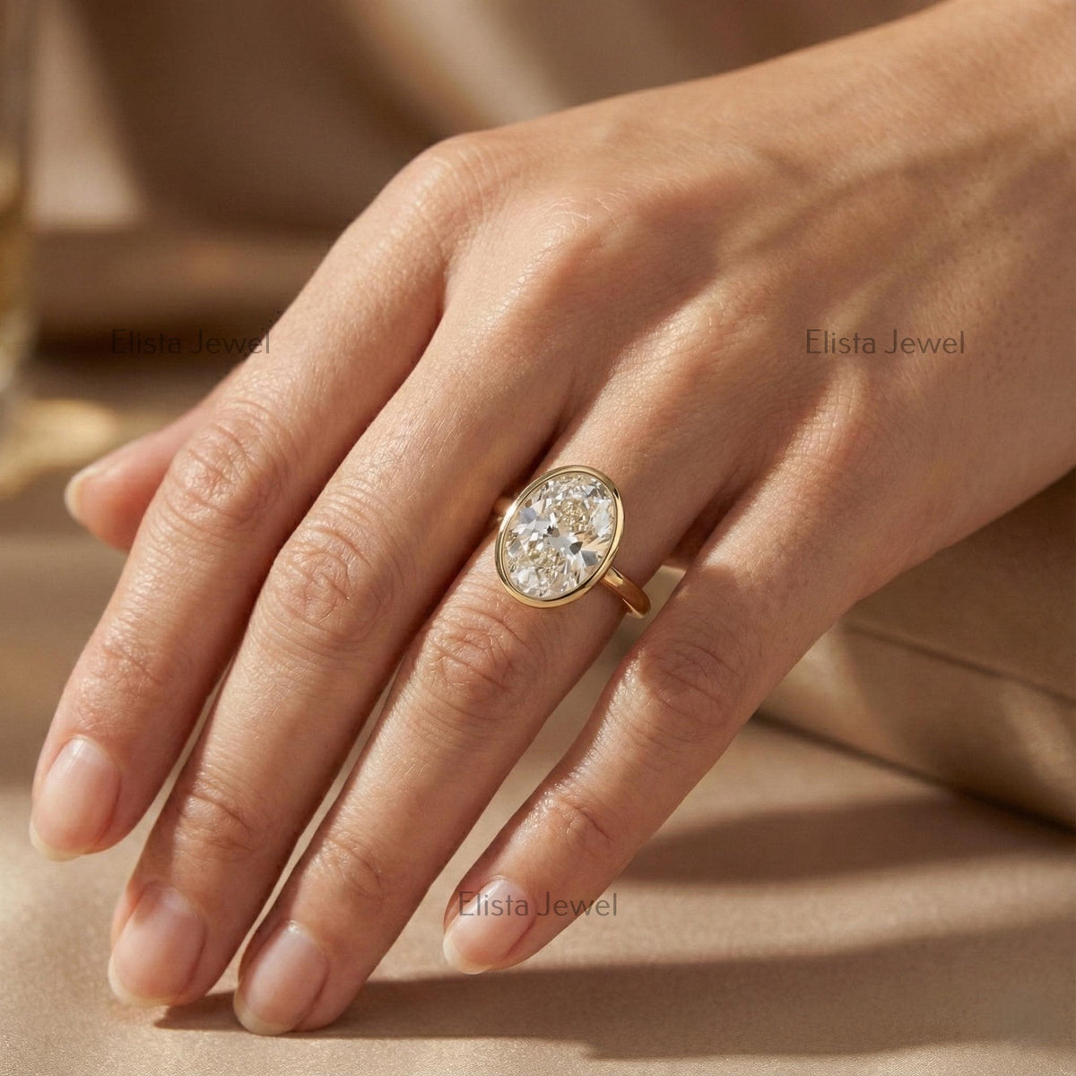 Oval Lab-Grown Diamond Solitaire Ring, 14K Yellow Gold Bezel