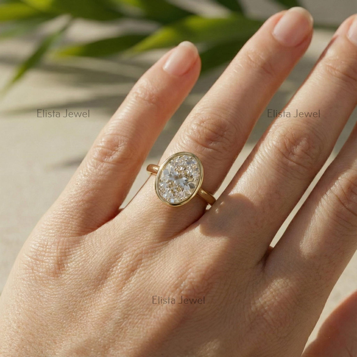 Oval Lab-Grown Diamond Solitaire Ring, 14K Yellow Gold Bezel