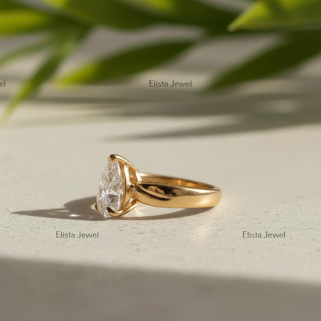 IGI Certified 2Ct Pear Lab Grown Diamond Engagement Ring, 14K Yellow Gold
