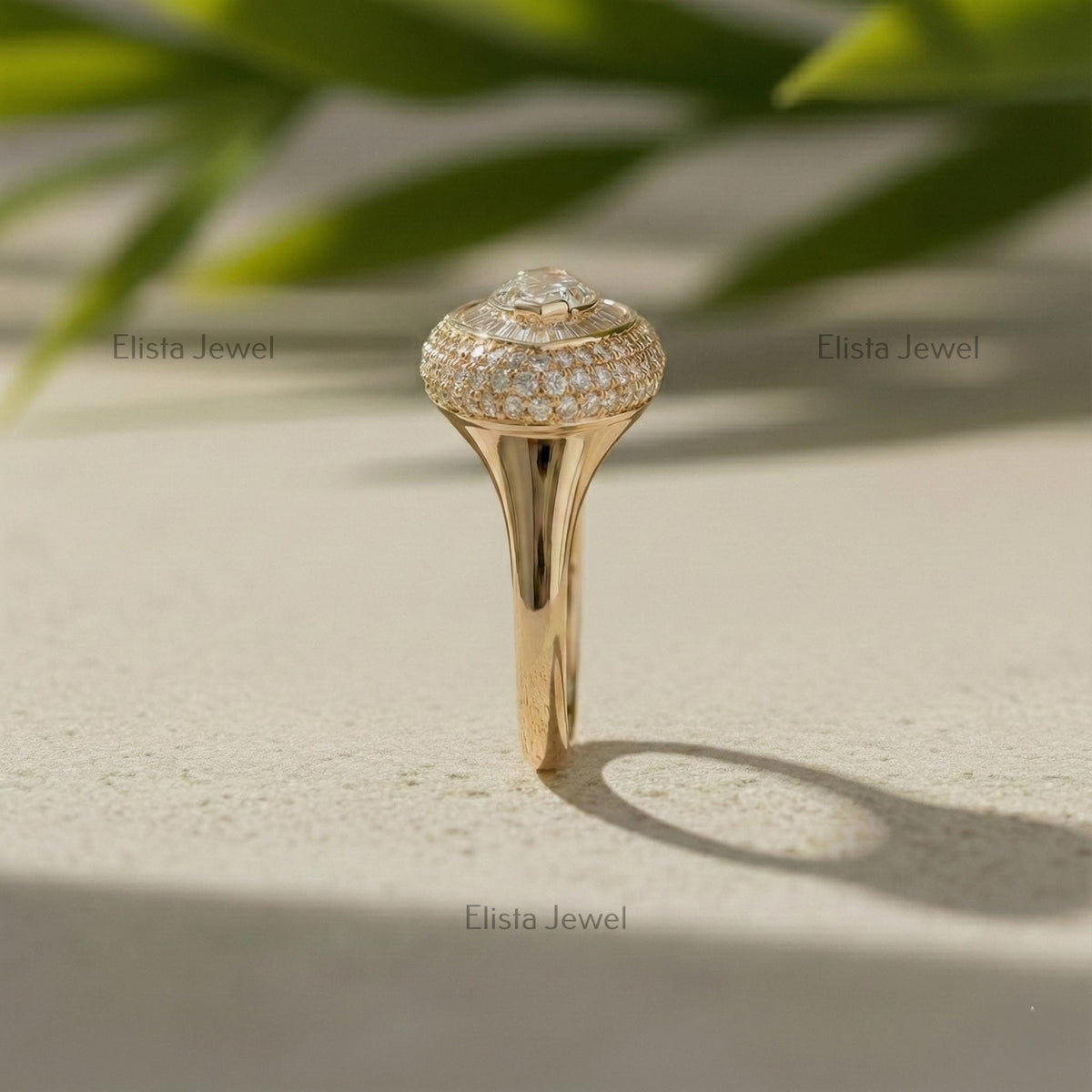 Marquise Lab-Grown Diamond Double Halo Ring, 14K Yellow Gold Art Deco Cocktail Ring