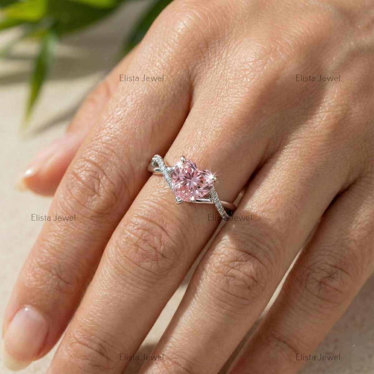 Fancy Pink Heart-Shaped Lab-Grown Diamond Engagement Ring, 14K White Gold Infinity Pave Band