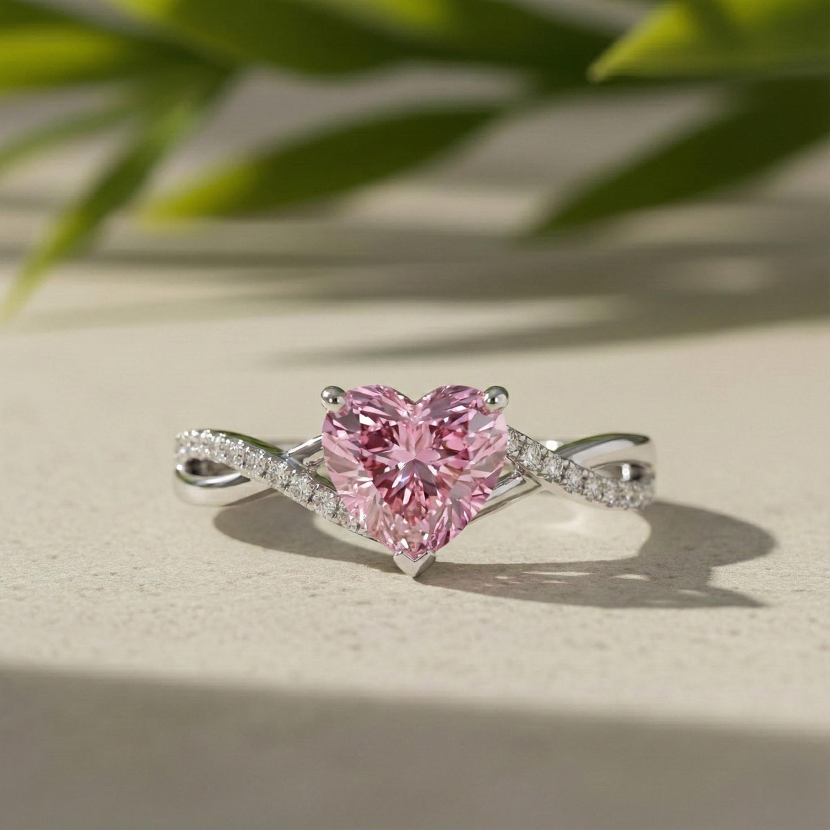 Fancy Pink Heart-Shaped Lab-Grown Diamond Engagement Ring, 14K White Gold Infinity Pave Band