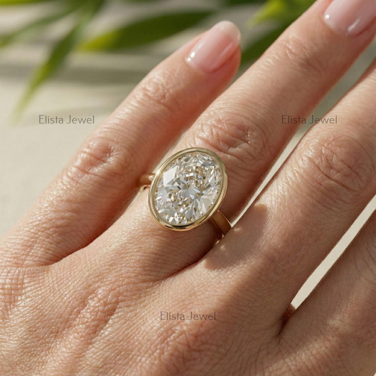 Oval Lab-Grown Diamond Solitaire Ring, 14K Yellow Gold Bezel