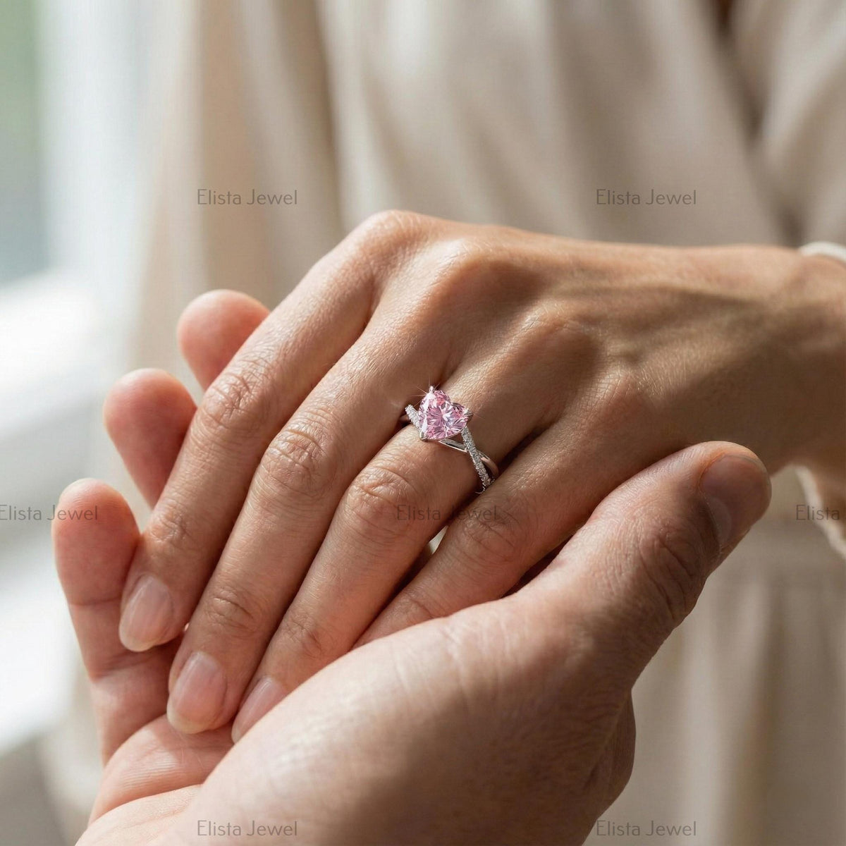 Fancy Pink Heart-Shaped Lab-Grown Diamond Engagement Ring, 14K White Gold Infinity Pave Band