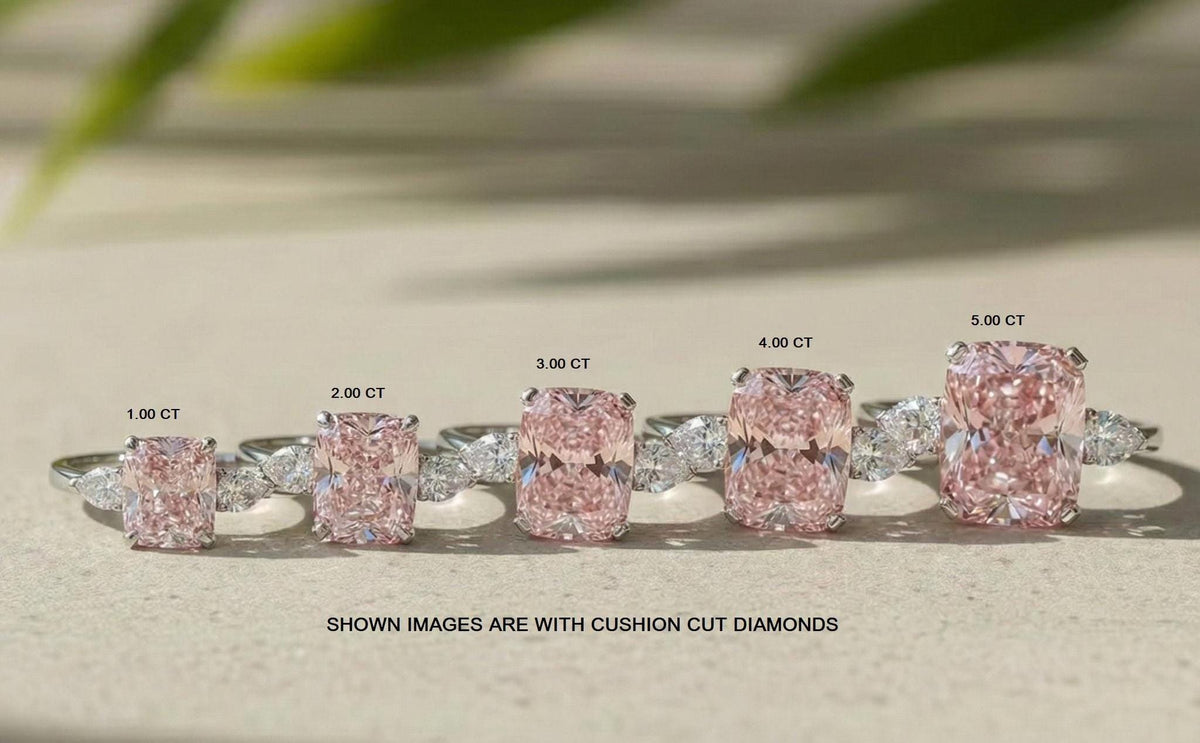 Radiant Lab-Grown Pink Diamond Three Stone Platinum Ring