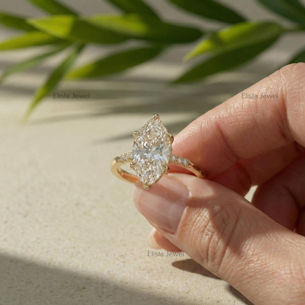 Marquise lab-grown diamond solitaire engagement ring in 18k solid yellow gold