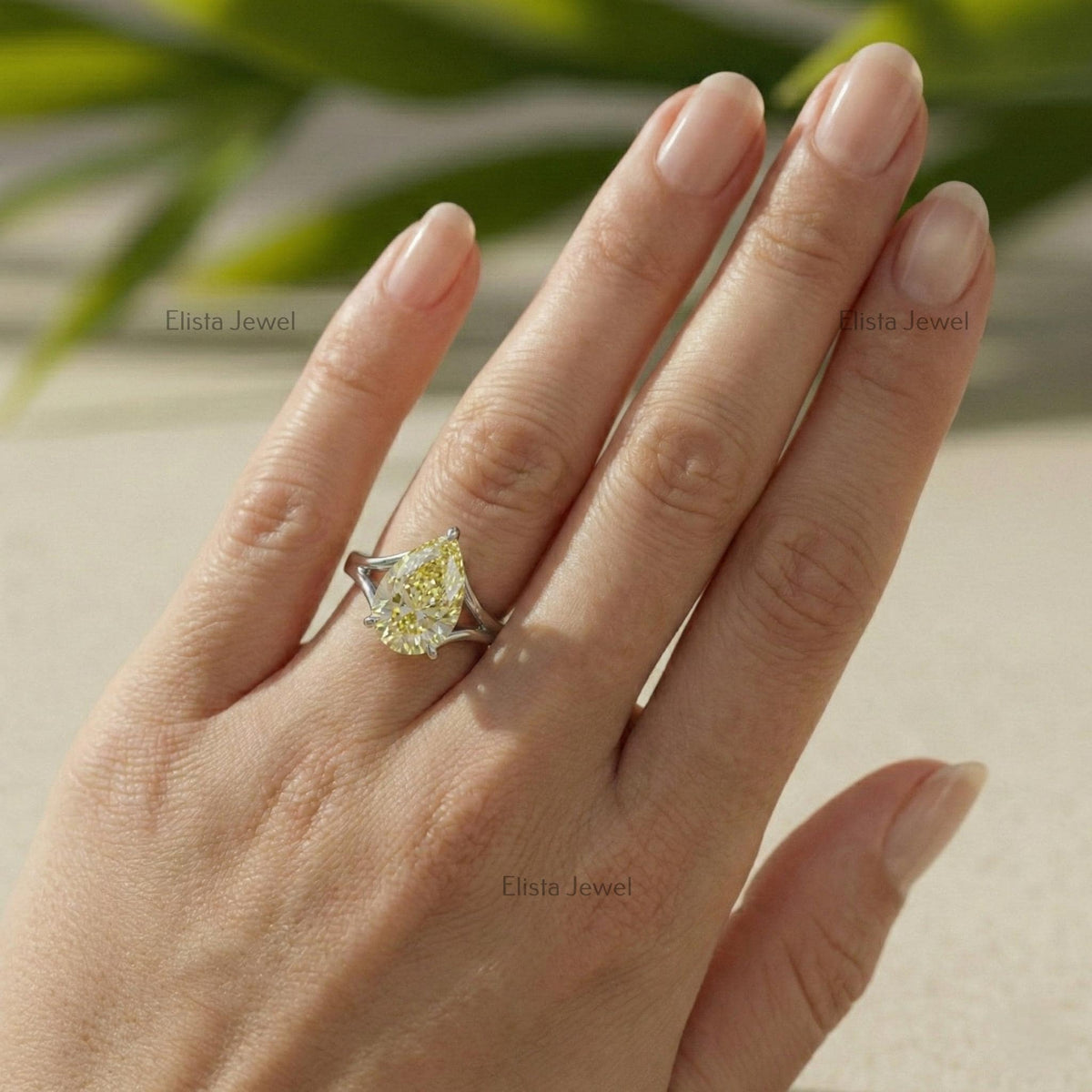 Yellow Pear Lab Grown Diamond Solitaire Engagement Ring, Platinum Split Shank Band (IGI Certified)