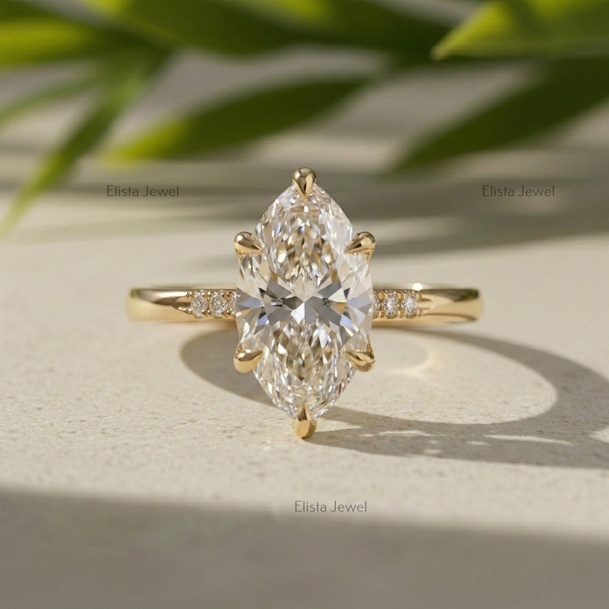 Marquise lab-grown diamond solitaire engagement ring in 18k solid yellow gold