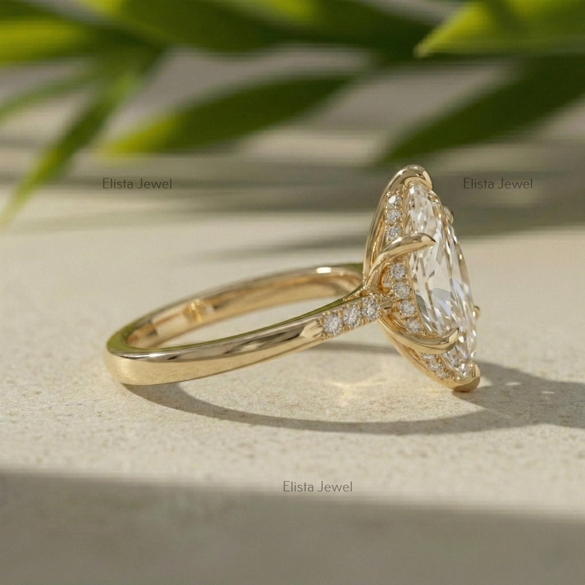 Marquise lab-grown diamond solitaire engagement ring in 18k solid yellow gold