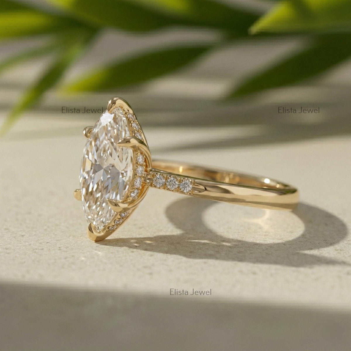Marquise lab-grown diamond solitaire engagement ring in 18k solid yellow gold