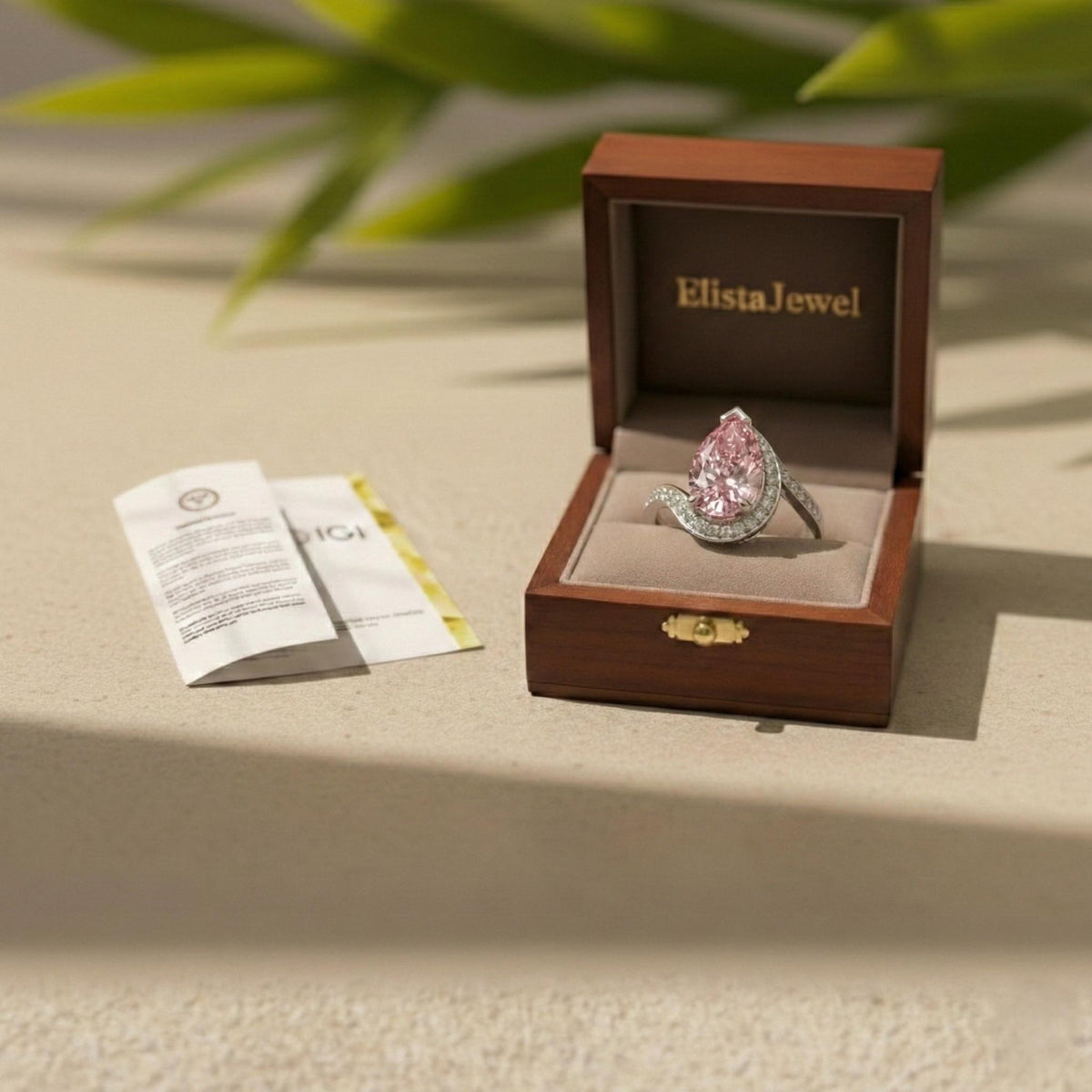 Pear Shaped Pink Lab Diamond Bypass Ring, IGI Certified White Gold Engagement For Women