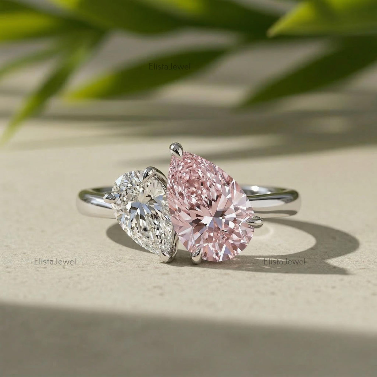 Pear Lab Grown Diamond Bypass Ring, Pink & Colorless, 14K Gold Toi Et Moi
