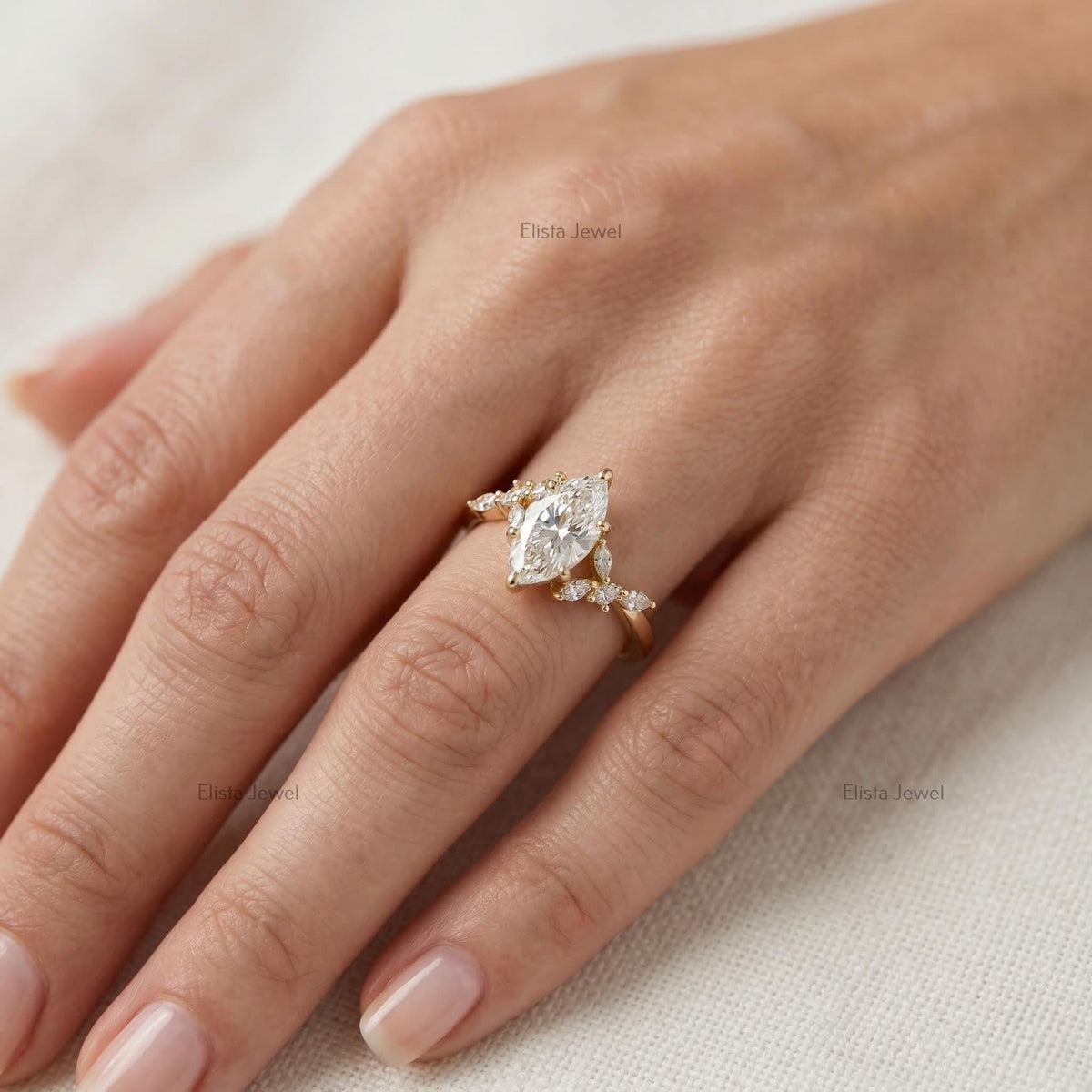 Marquise Lab Grown Diamond Leaf Vine Engagement Ring 14K Yellow Gold (IGI Certified)