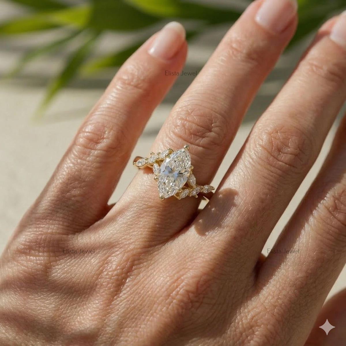 Marquise Lab Grown Diamond Leaf Vine Engagement Ring 14K Yellow Gold (IGI Certified)