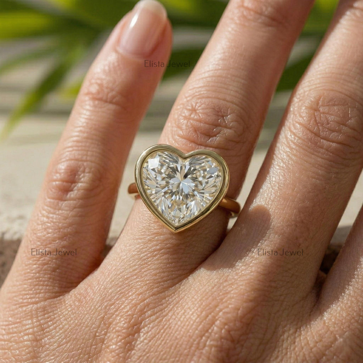 Heart Lab Grown Diamond Bezel Solitaire Ring, 14K Yellow Gold Modern Minimalist, IGI Certified
