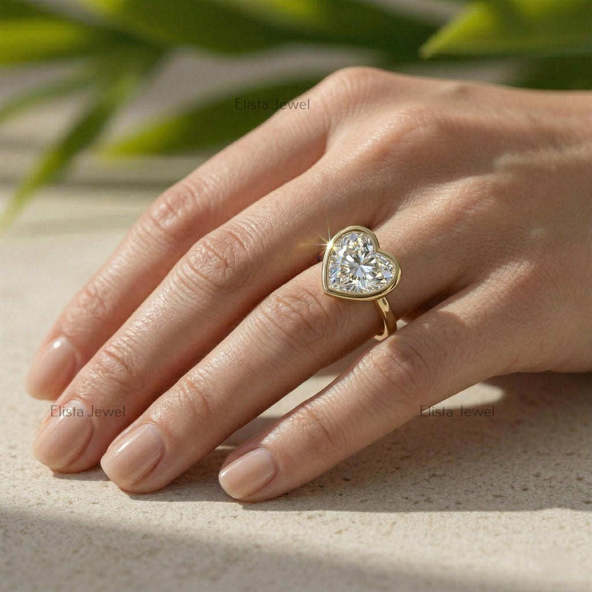 Heart Lab Grown Diamond Bezel Solitaire Ring, 14K Yellow Gold Modern Minimalist, IGI Certified