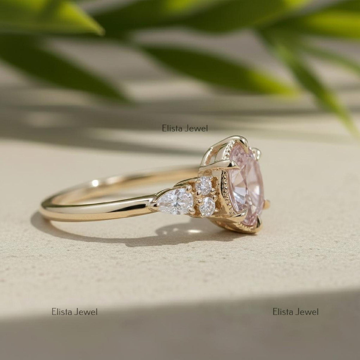 Pink Diamond Ring Fancy Oval Lab-Grown Yellow Gold Engagement