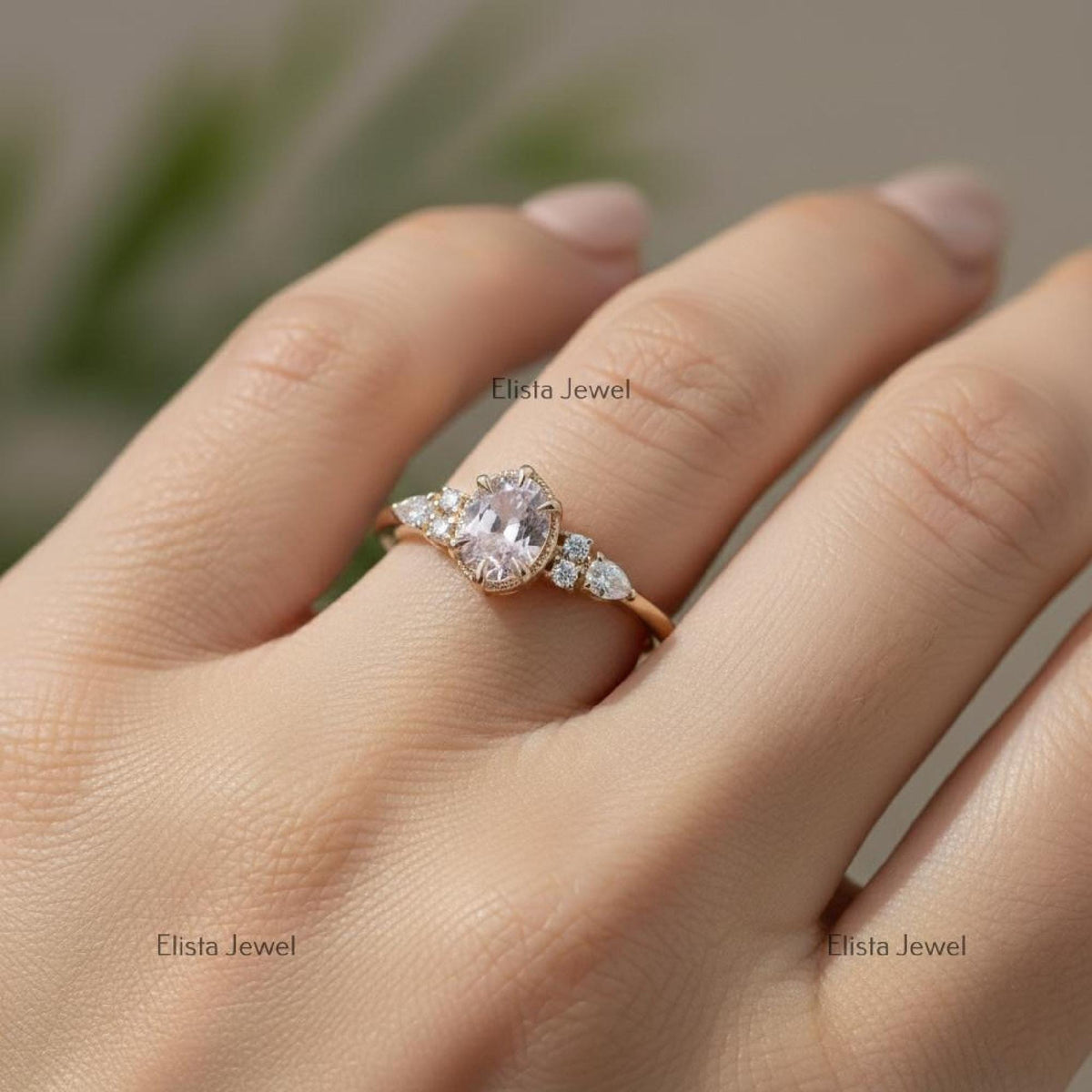 Pink Diamond Ring Fancy Oval Lab-Grown Yellow Gold Engagement