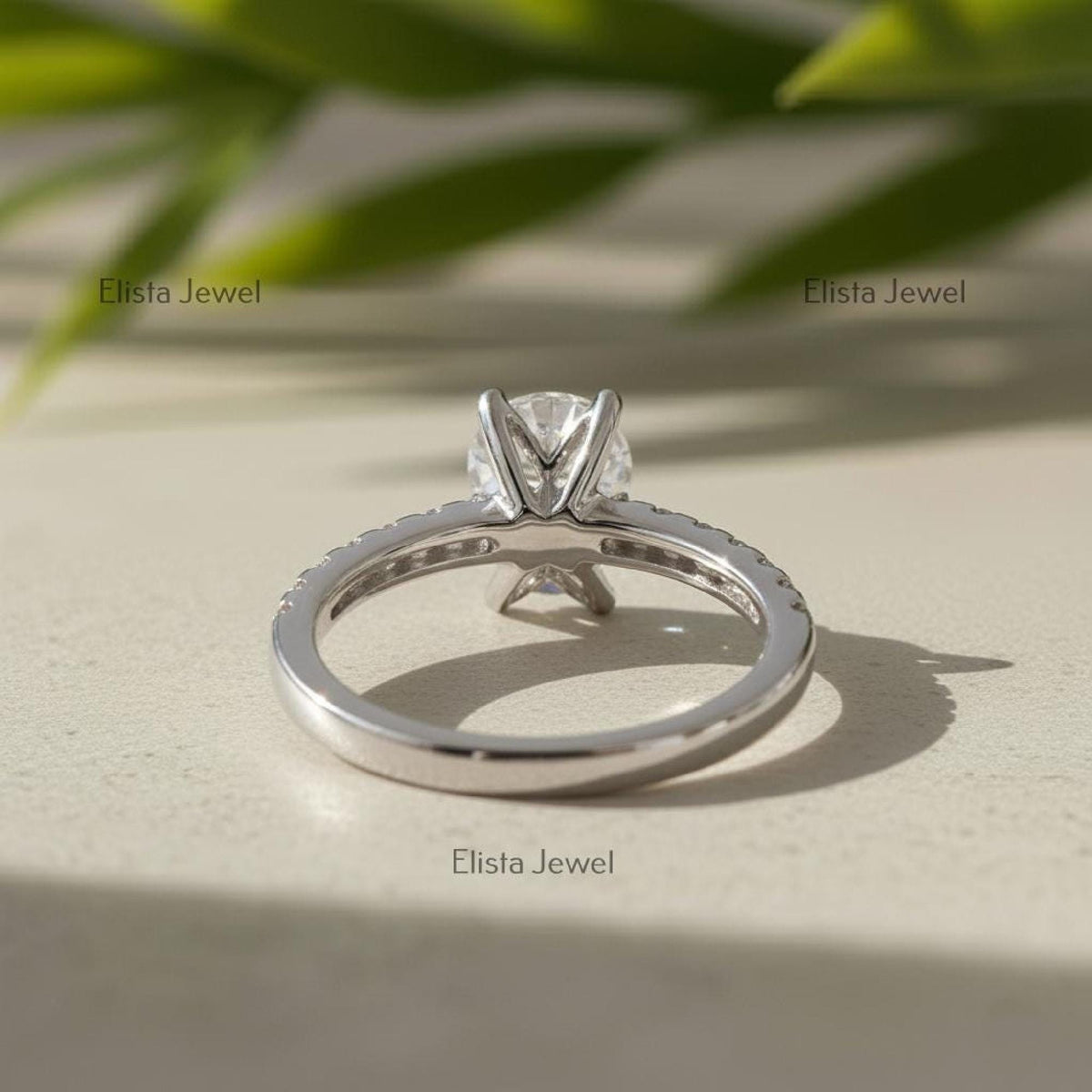 Round Lab-Grown Diamond Solitaire Engagement Ring In 14K Solid White Gold With pave setting