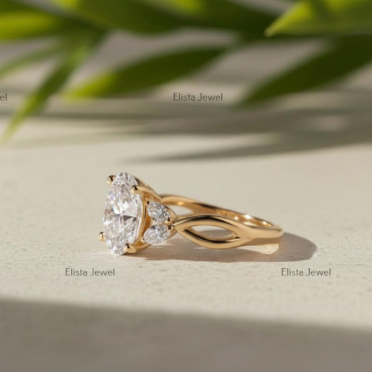 Oval Diamond Ring 2CT G/VS1 Lab-Grown Three-Stone Infinity Gold Engagement For Women