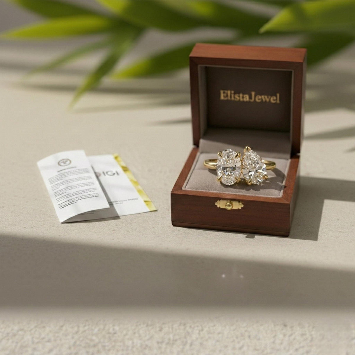 Toi Et Moi Oval Pear Lab Grown Diamond Ring 14K Yellow Gold (IGI Certified)