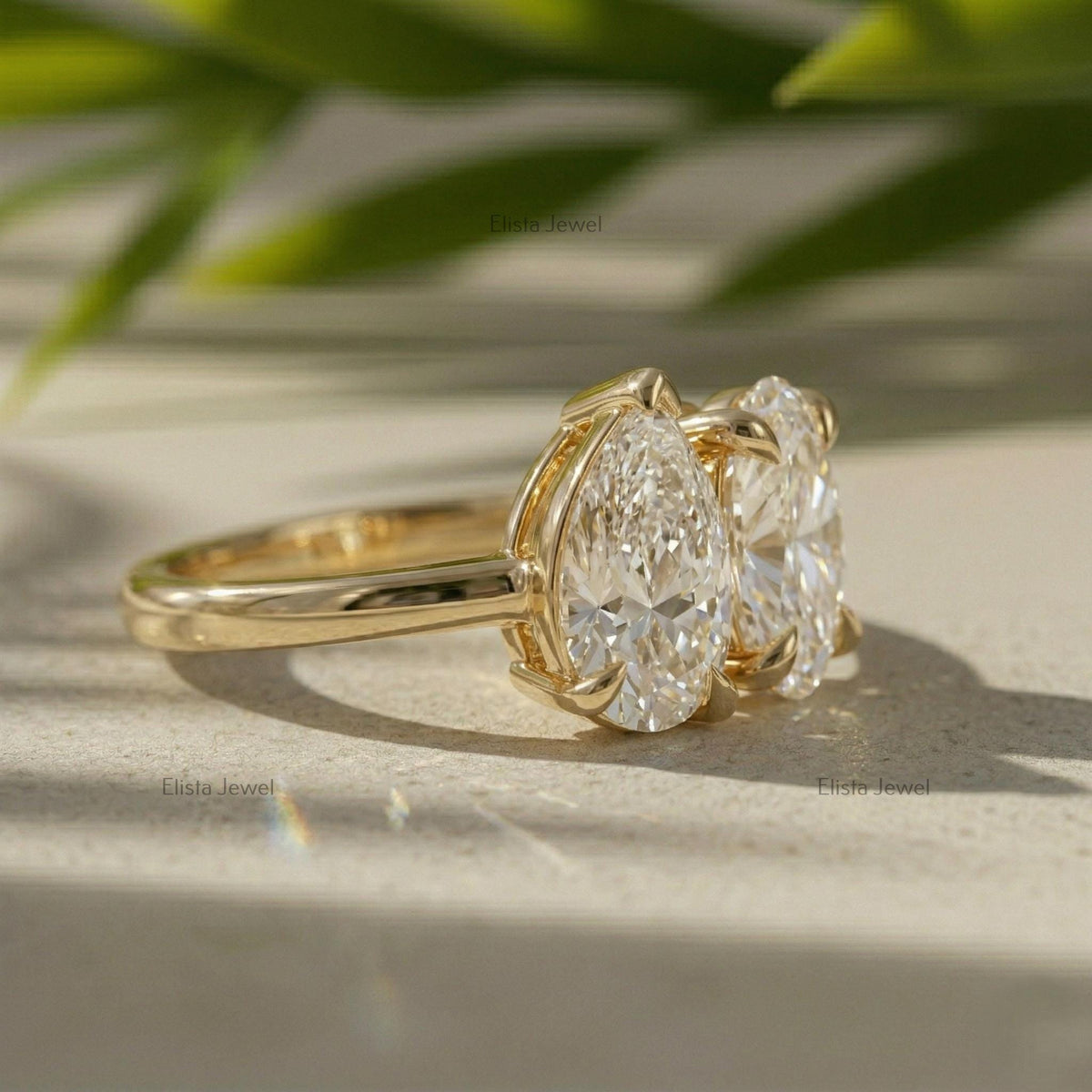 Toi Et Moi Oval Pear Lab Grown Diamond Ring 14K Yellow Gold (IGI Certified)