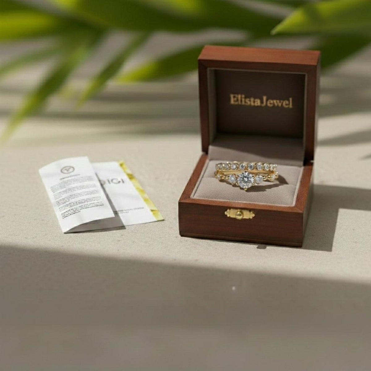 Lab-Grown Round Diamond Engagement Ring Set, 14K Yellow Gold