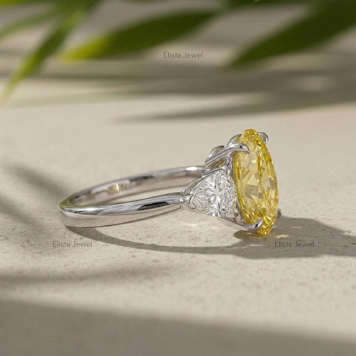 Oval Lab Grown Yellow Diamond Three Stone Engagement Ring, 950 Platinum, IGI Certified