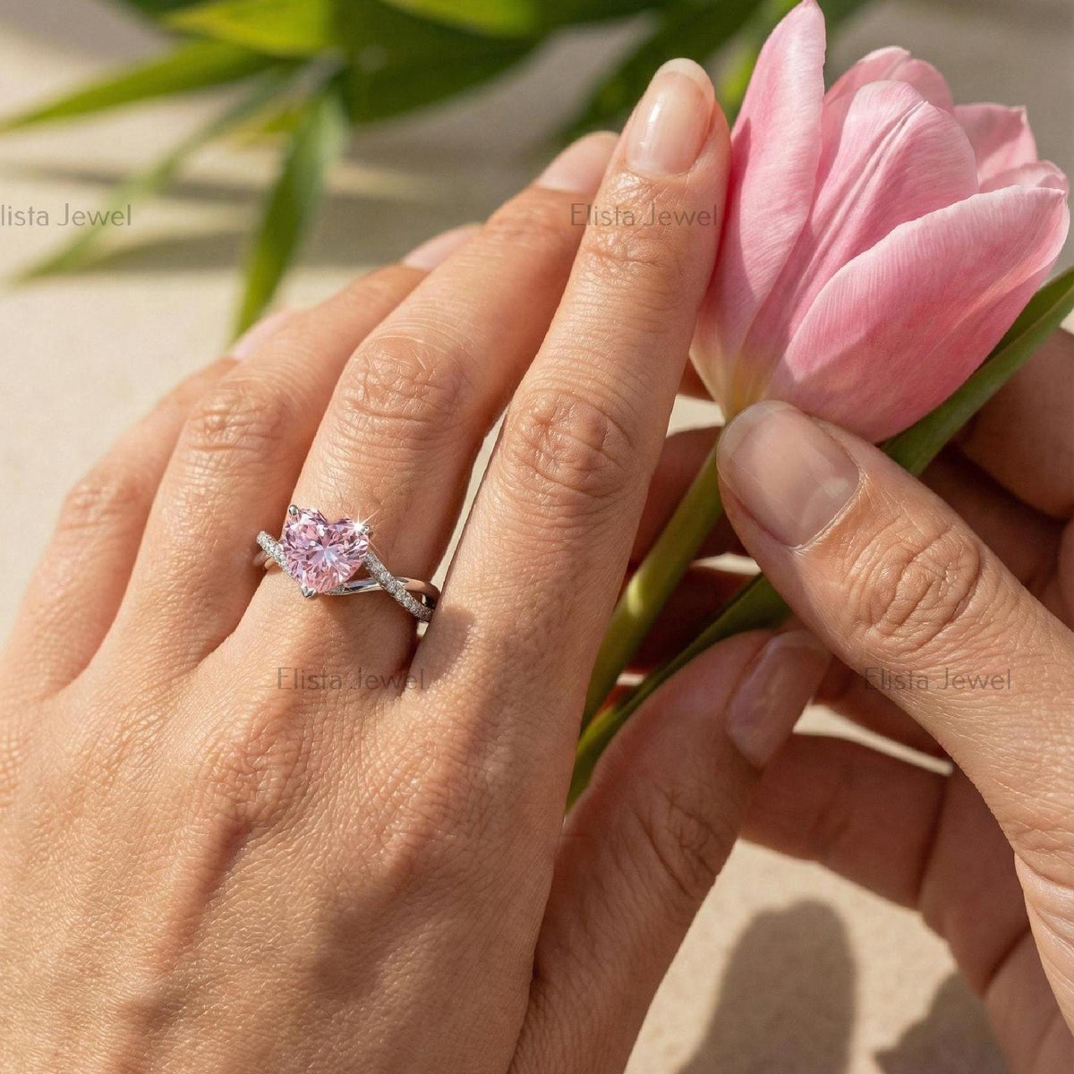 Fancy Pink Heart-Shaped Lab-Grown Diamond Engagement Ring, 14K White Gold Infinity Pave Band