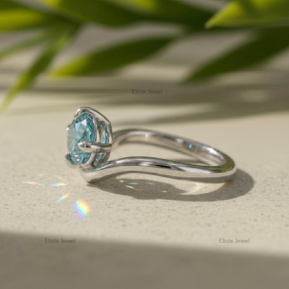 Fancy Vivid Blue Marquise Lab Grown Diamond Bypass Solitaire Ring in 14K White Gold, Modern Minimalist