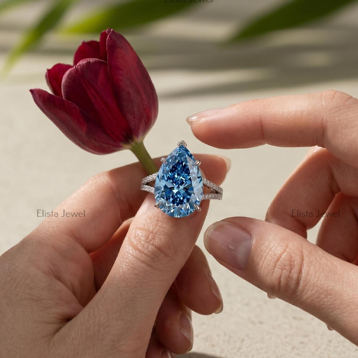 Pear Lab Grown Diamond Engagement Ring, Fancy Vivid Blue Pear Shaped Solitaire, 950 Platinum IGI Certified Bridal Ring