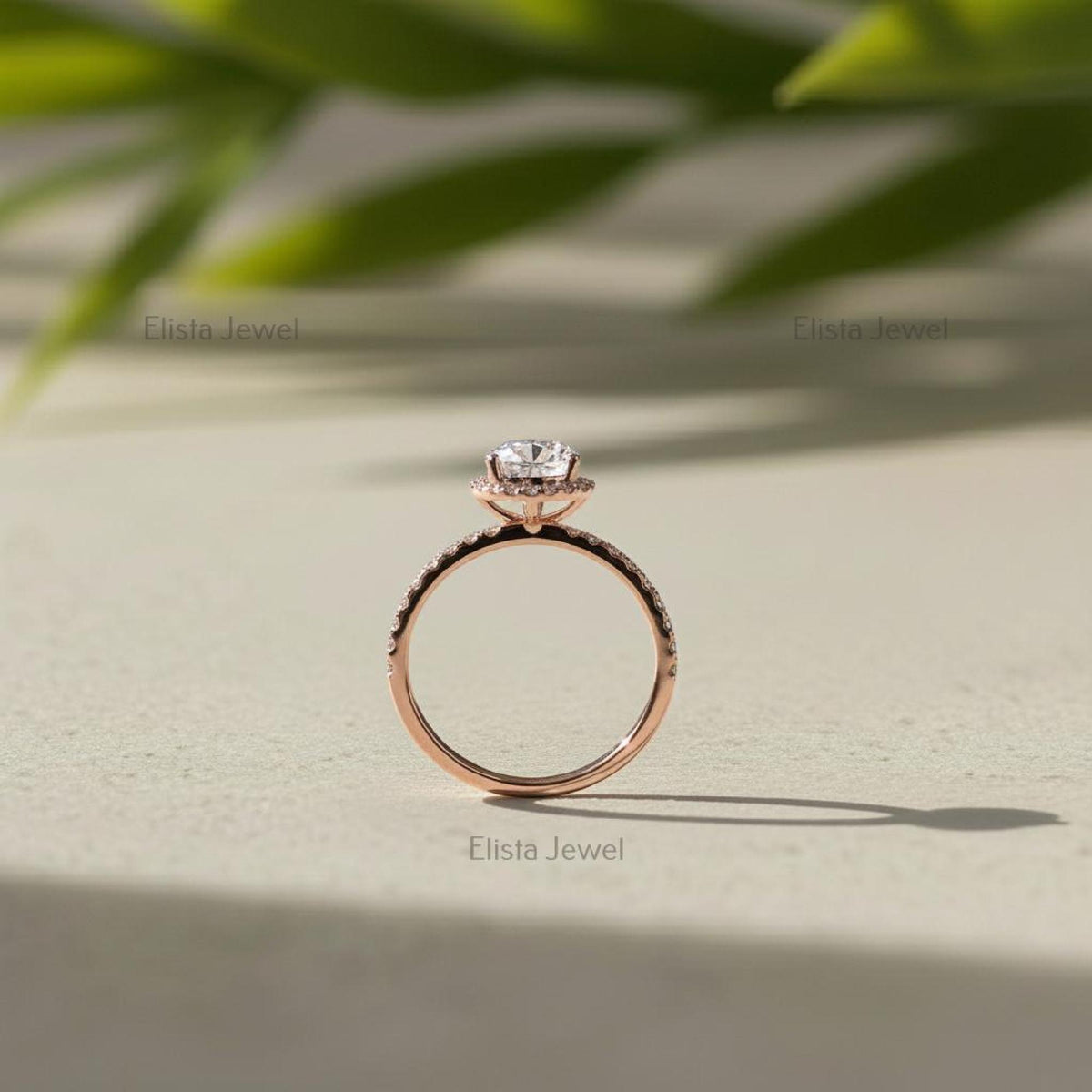 Pear Engagement Halo Ring Lab-Grown Diamond 14K Ros Gold Pavé Band
