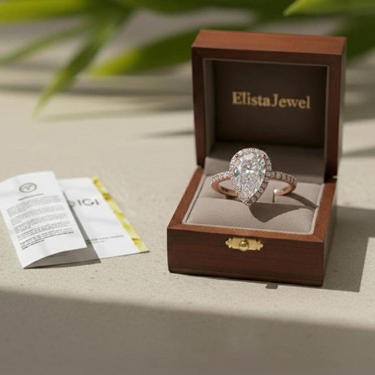 Pear Engagement Halo Ring Lab-Grown Diamond 14K Ros Gold Pavé Band