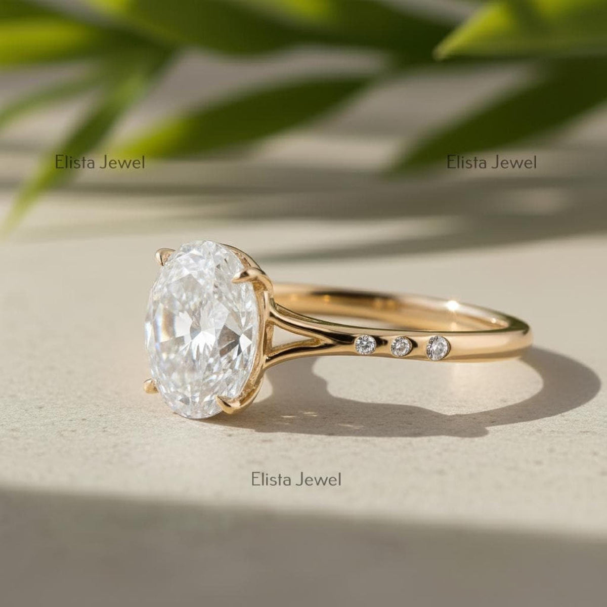 Oval Diamond Ring Lab-Grown Engagement 18K Yellow Gold Hidden Blue Gem