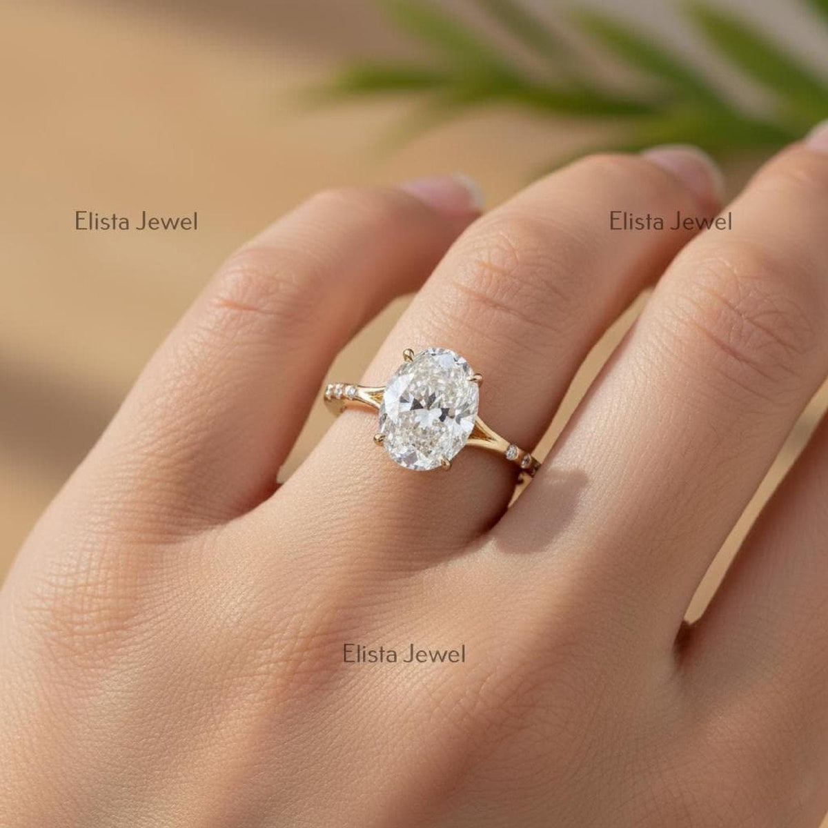 Oval Diamond Ring Lab-Grown Engagement 18K Yellow Gold Hidden Blue Gem