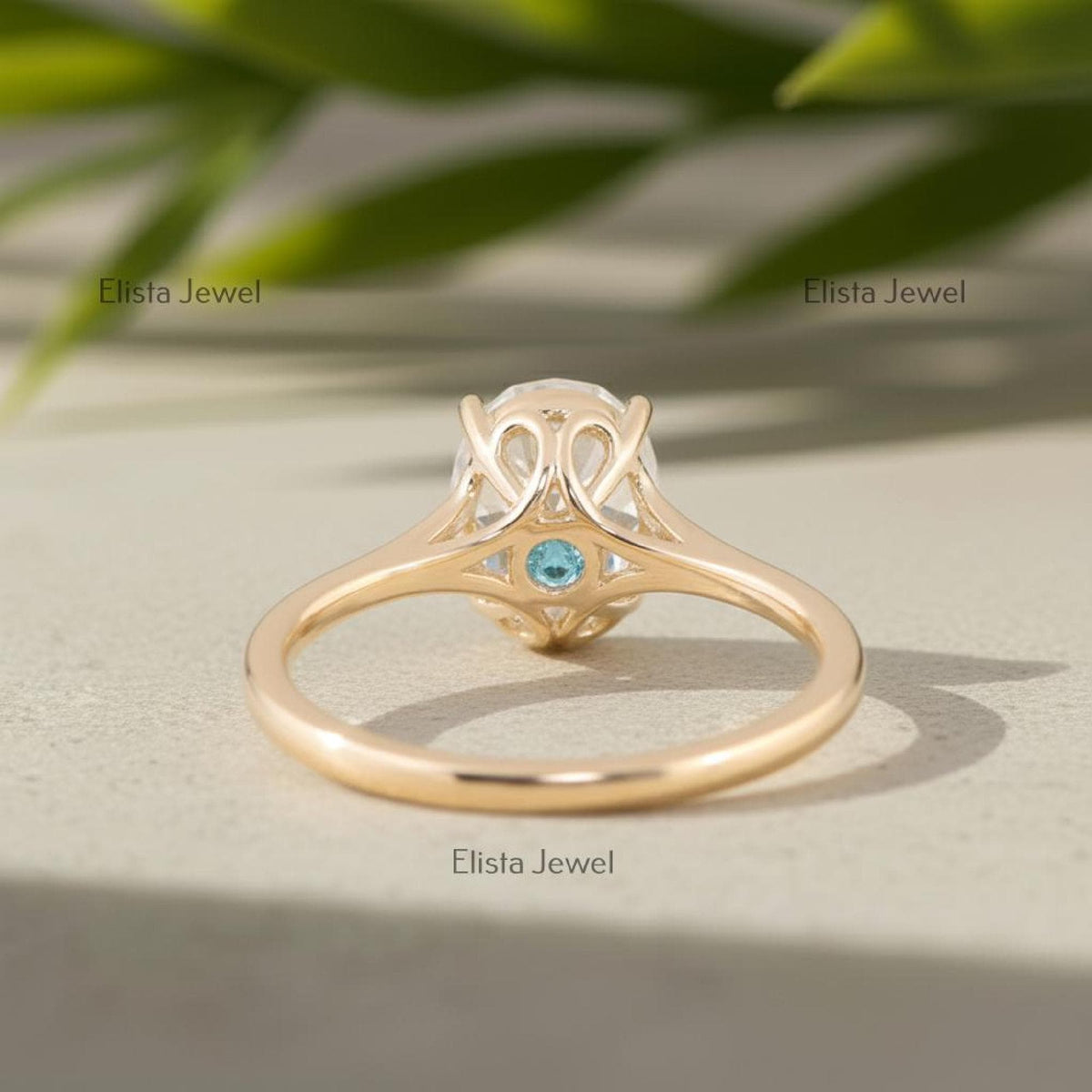 Oval Diamond Ring Lab-Grown Engagement 18K Yellow Gold Hidden Blue Gem