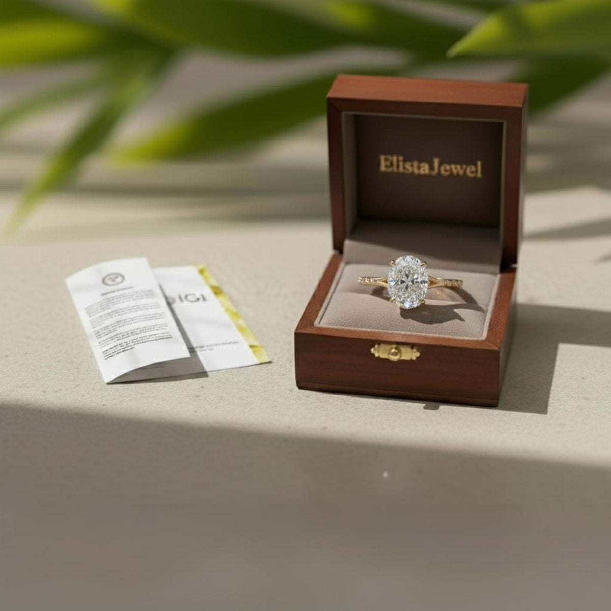 Oval Diamond Ring Lab-Grown Engagement 18K Yellow Gold Hidden Blue Gem