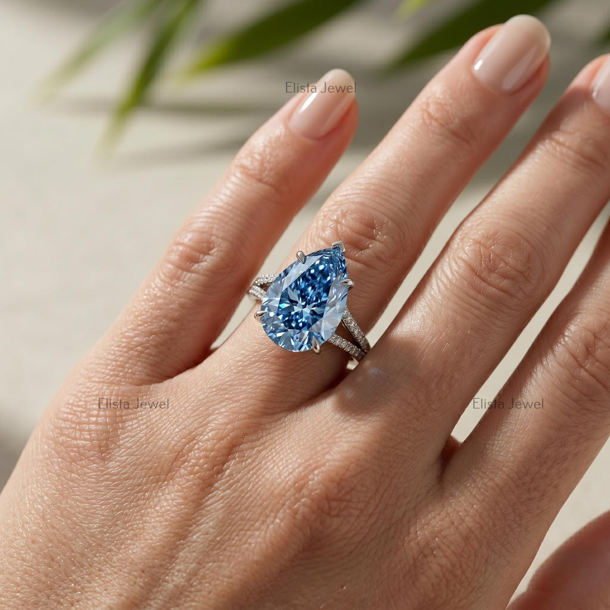 Pear Lab Grown Diamond Engagement Ring, Fancy Vivid Blue Pear Shaped Solitaire, 950 Platinum IGI Certified Bridal Ring